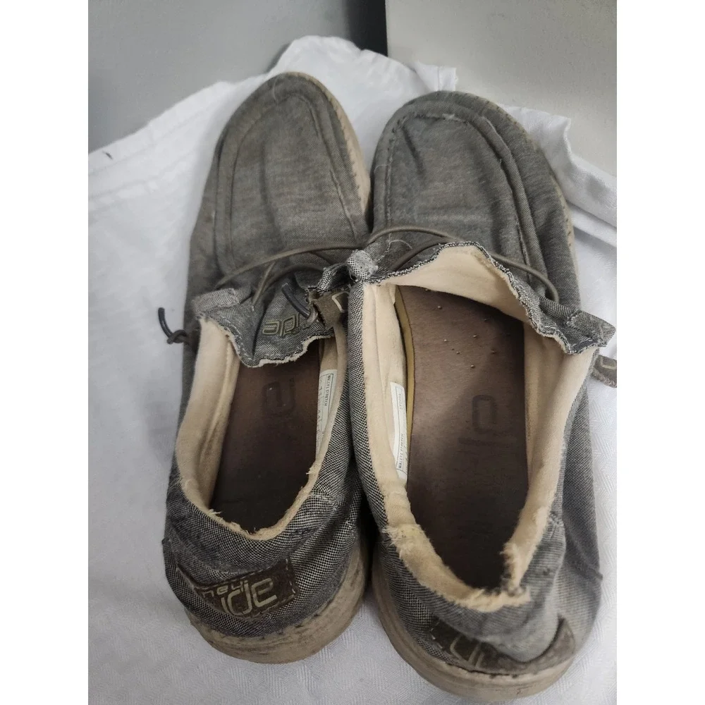 Hey Dude Wally L Stretch Steppa Mens Grey Canvas Slip On Loafers Size 11